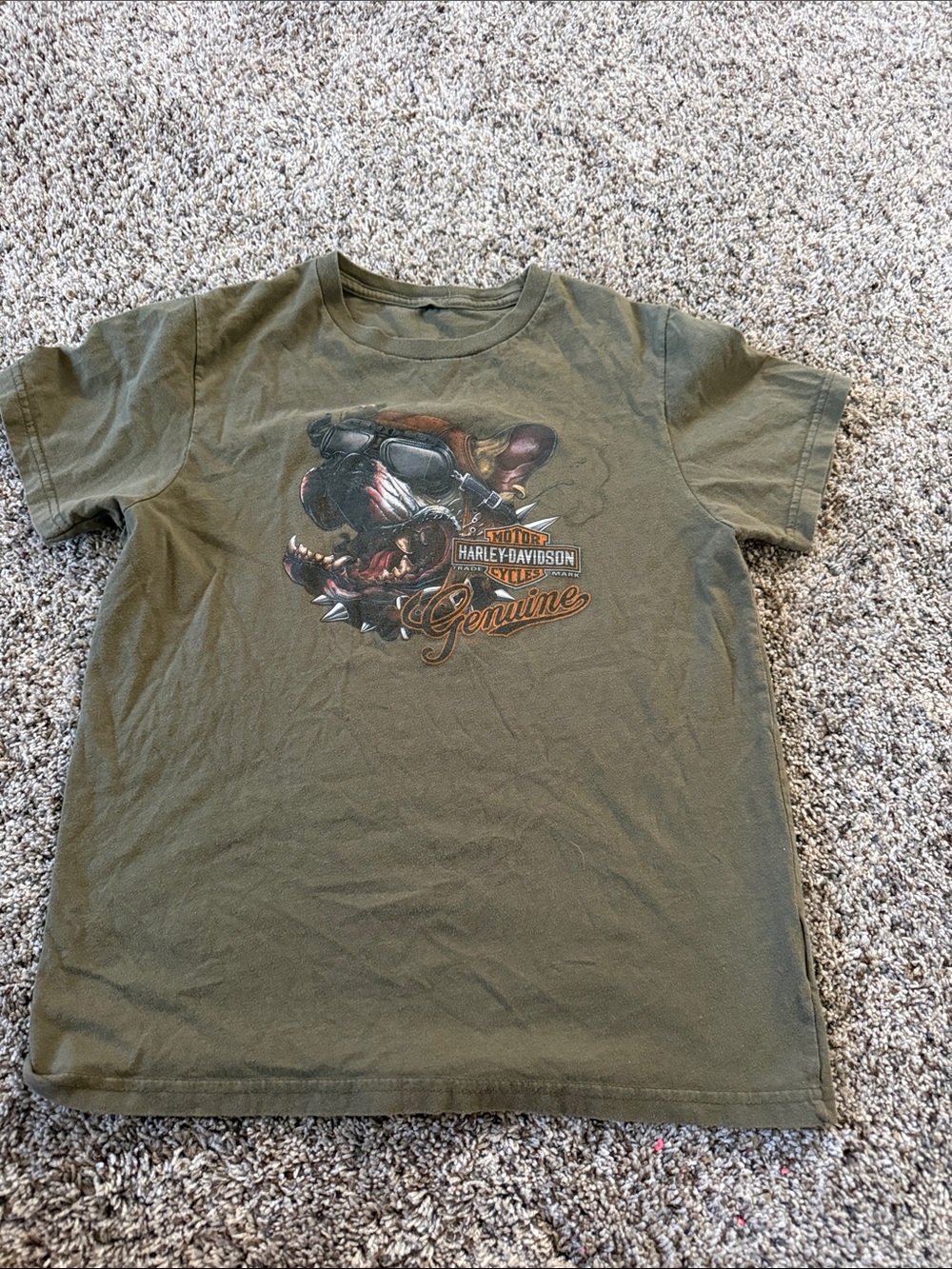 Harley-Davidson Olive Green Boys Short Sleeve Tee with Graphic Dog Print